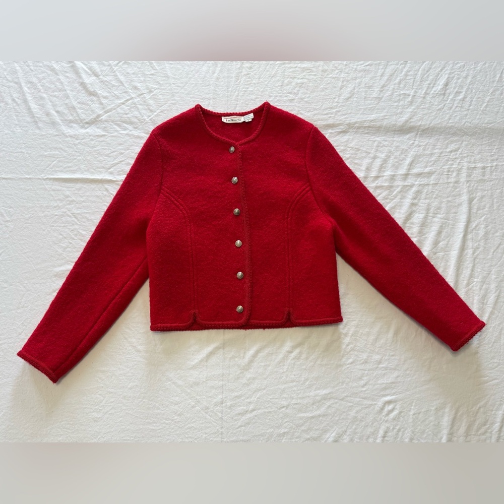 Vintage Talbots 100% Wool 8 Red Cardigan eclectic grandpa grannycore Cabincore